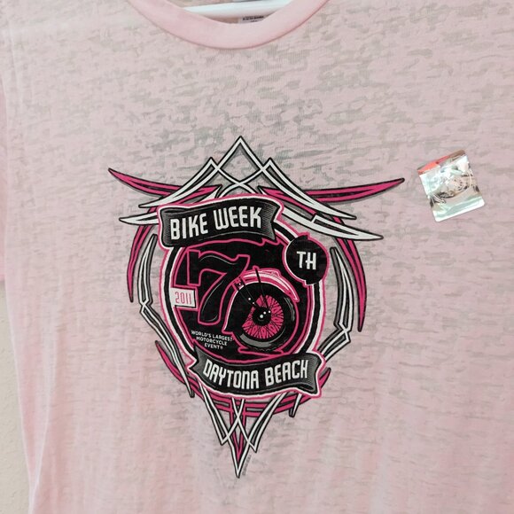 Vintage Daytona Bike Week 2011 70th Pink Short Sleeved T Shirt Size 2XL NWT Y2K - Picture 3 of 6